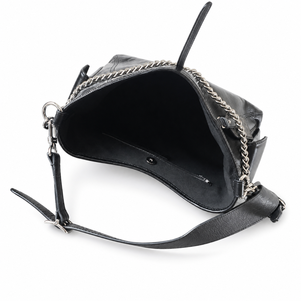 Louis Vuitton Large Shoulder Bag — Noir Glazed Calfskin, Silver Chain Edge Trim & Empreinte Strap