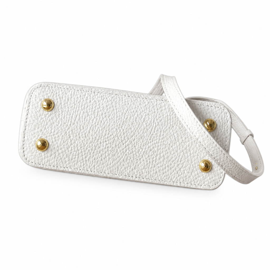 Louis Vuitton Capucines Mini — Taurillon Leather in Blanc with Gold Chain Handle & Flower Lock