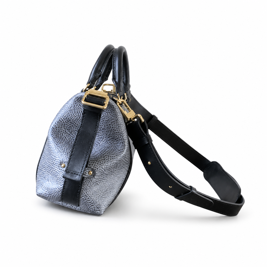 Louis Vuitton Cylinder Bag — Bleu Glacier Metallic, Racing Stripes, Gold LV Badge & Front Flap Pocket