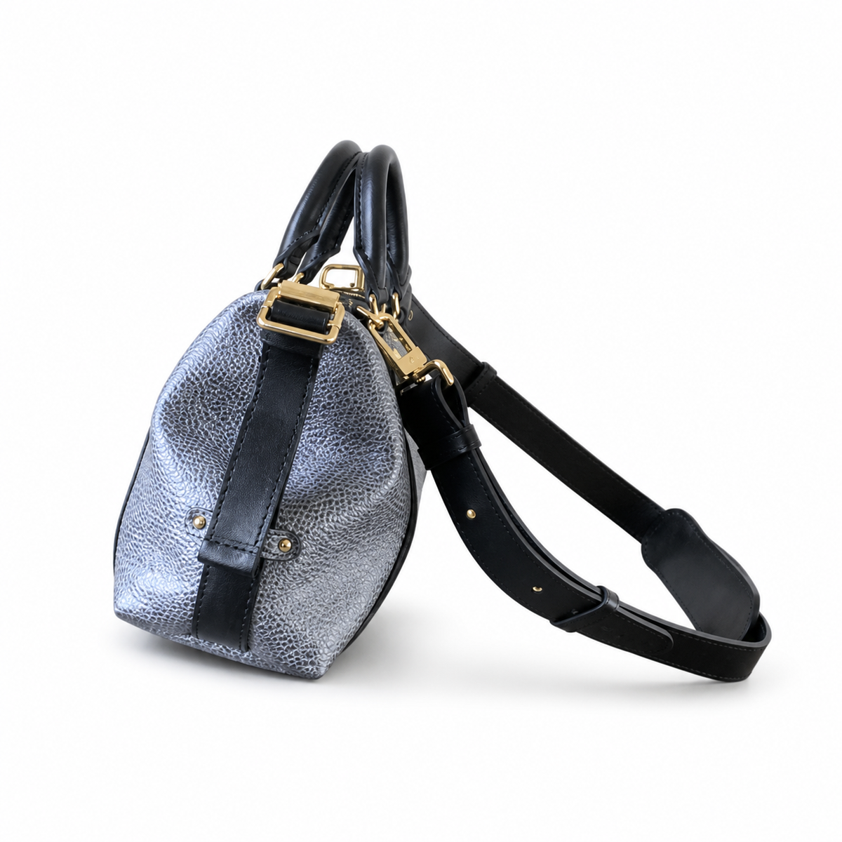 Louis Vuitton Cylinder Bag — Bleu Glacier Metallic, Racing Stripes, Gold LV Badge & Front Flap Pocket