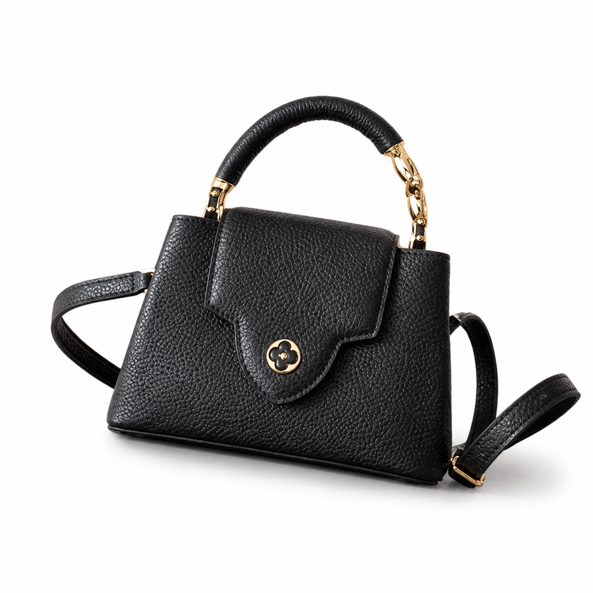 Louis Vuitton Capucines Mini — Taurillon Leather in Noir with Gold Chain Handle & Flower Lock