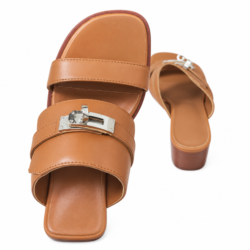 Hermès Brown Block-Heel Sandals | Silver Lock