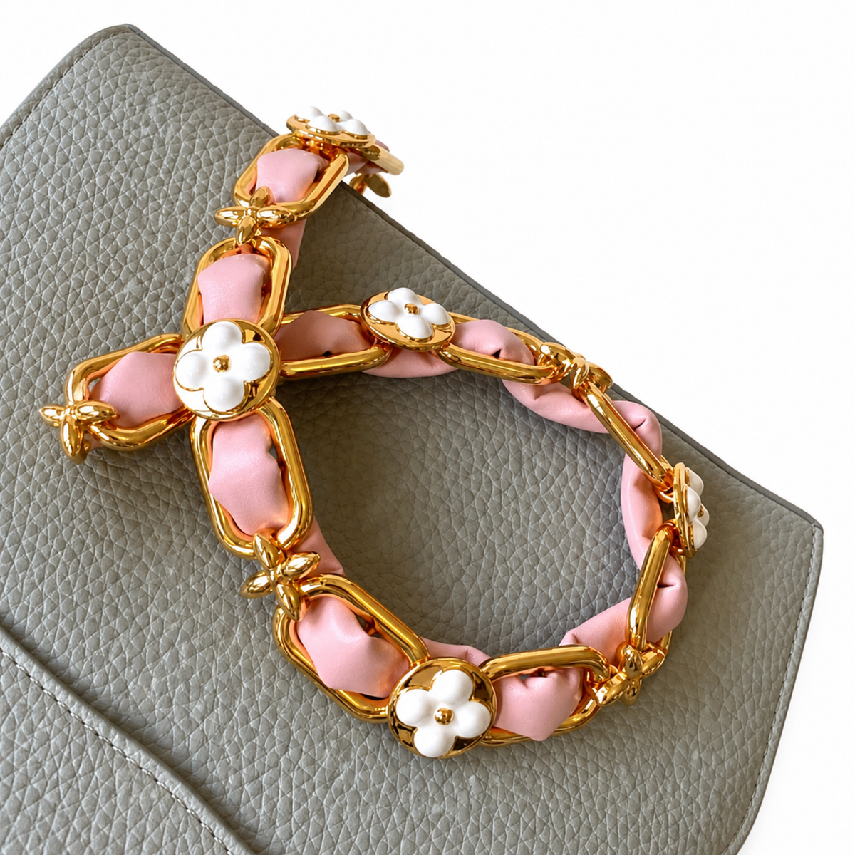 Louis Vuitton Capucines — Taurillon Leather in Perle with Pearl Flower Chain & Pink Leather Weave