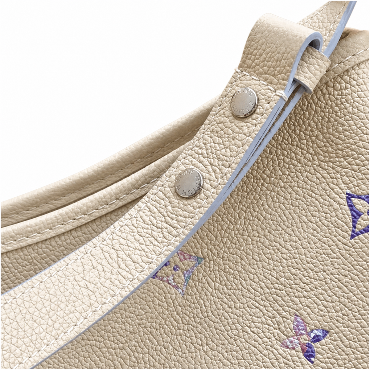 Louis Vuitton Large Shoulder Bag — Cream Empreinte, Iridescent Monogram & Sky Blue Strap