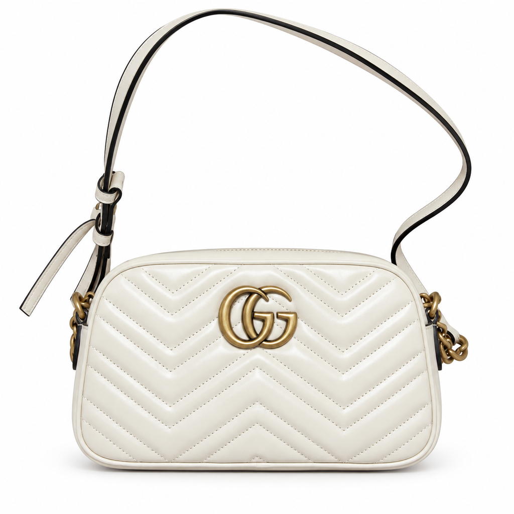 Gucci GG Marmont Small Camera Bag in White Matelassé