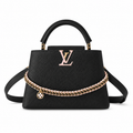 Louis Vuitton Capucines BB — Noir Taurillon, Rose Gold & White Enamel Floral