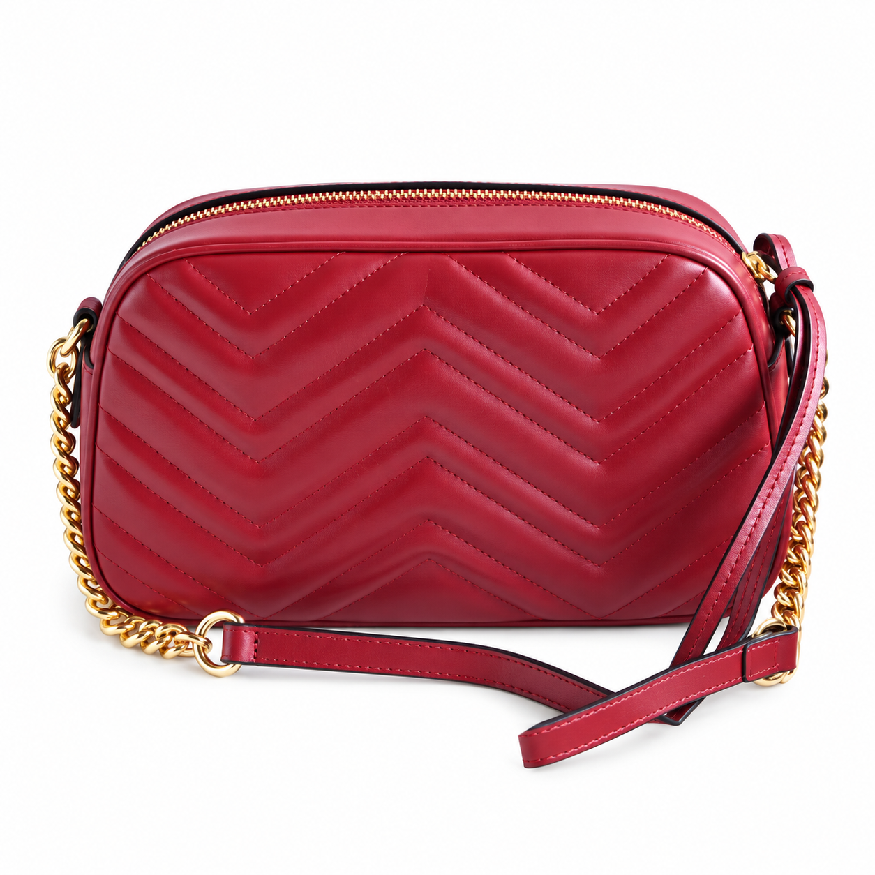 Gucci GG Marmont Small Camera Bag in Hibiscus Red Matelassé