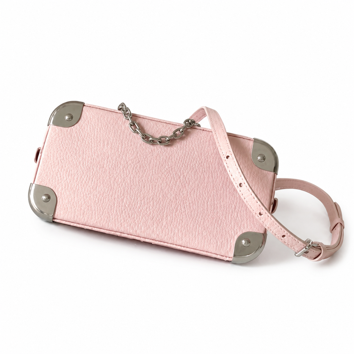 Louis Vuitton Mini Trunk — Blush Pink Embossed Leather, Silver Corner Guards & Chain Handle