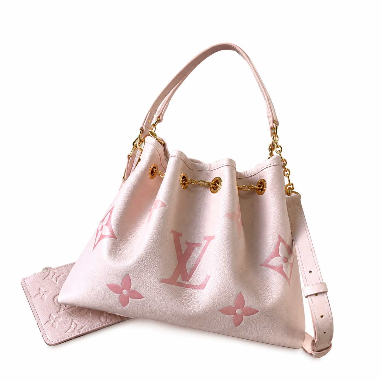 Louis Vuitton NéoNoé MM — Rose Ballerine Giant Empreinte, Gold Chain & Single Pink Handle