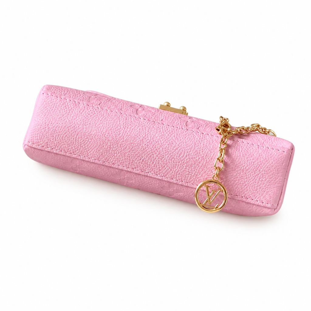 Louis Vuitton Dauphine Mini — Monogram Empreinte Leather in Rose Bonbon with Gold Chain & LV Charm