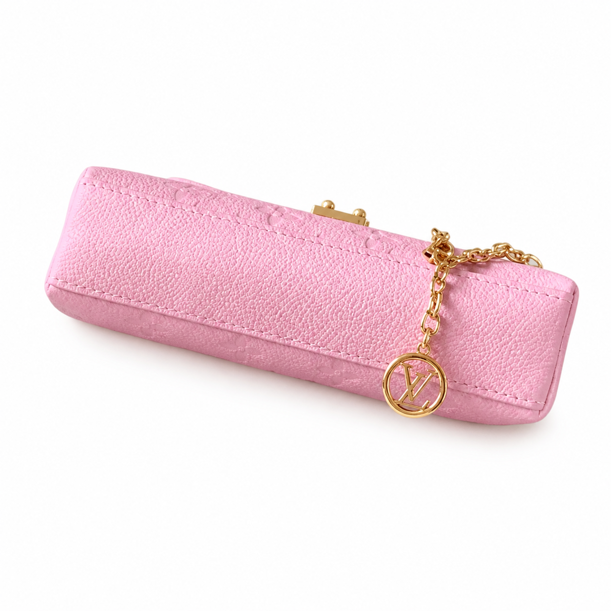 Louis Vuitton Dauphine Mini — Monogram Empreinte Leather in Rose Bonbon with Gold Chain & LV Charm