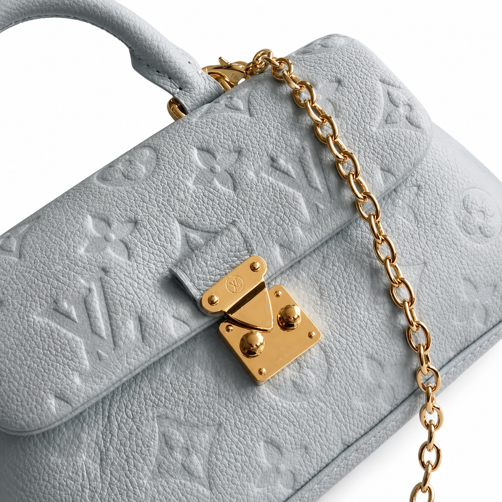 Louis Vuitton Mini 2-Way — Bleu Glacier Empreinte, Gold Chain, Round Top Handle & LV Medallion