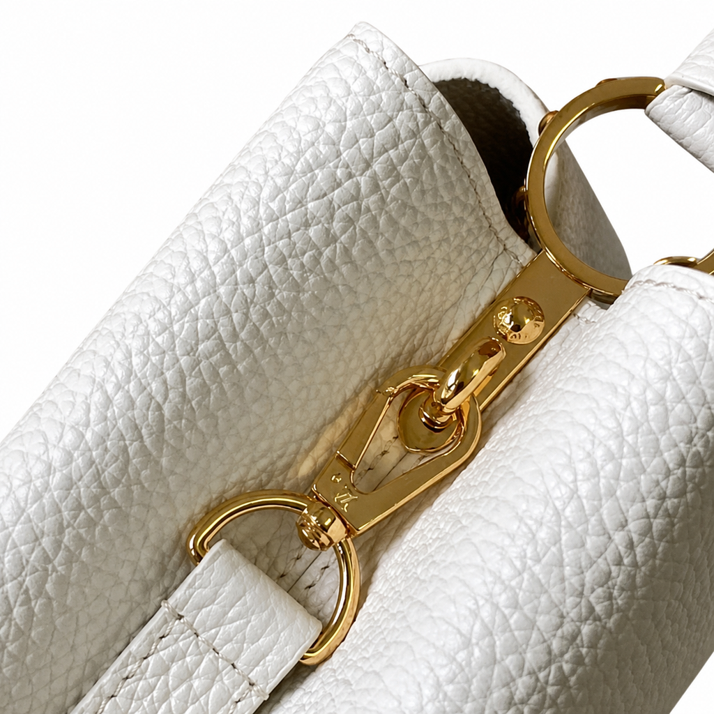 Louis Vuitton Capucines Mini — White Taurillon, Gold LV Clasp & Dome Feet