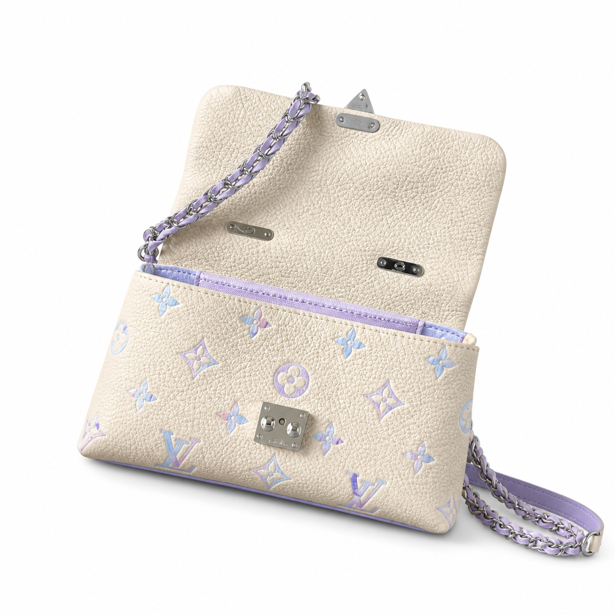 Louis Vuitton Mini Flap — Lavender Gradient Monogram, Silver Chain Weave & Push-Lock Clasp