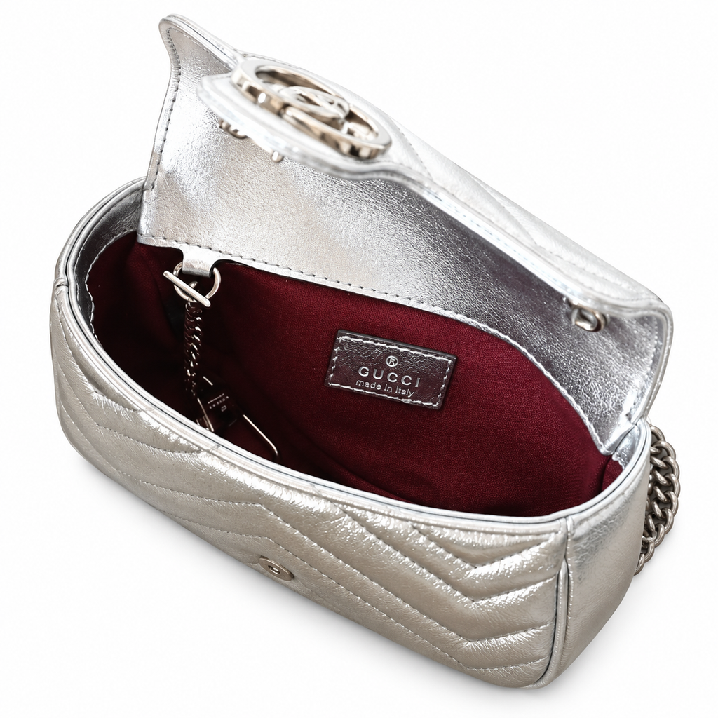 Gucci GG Marmont Mini Bag in Silver Metallic Leather