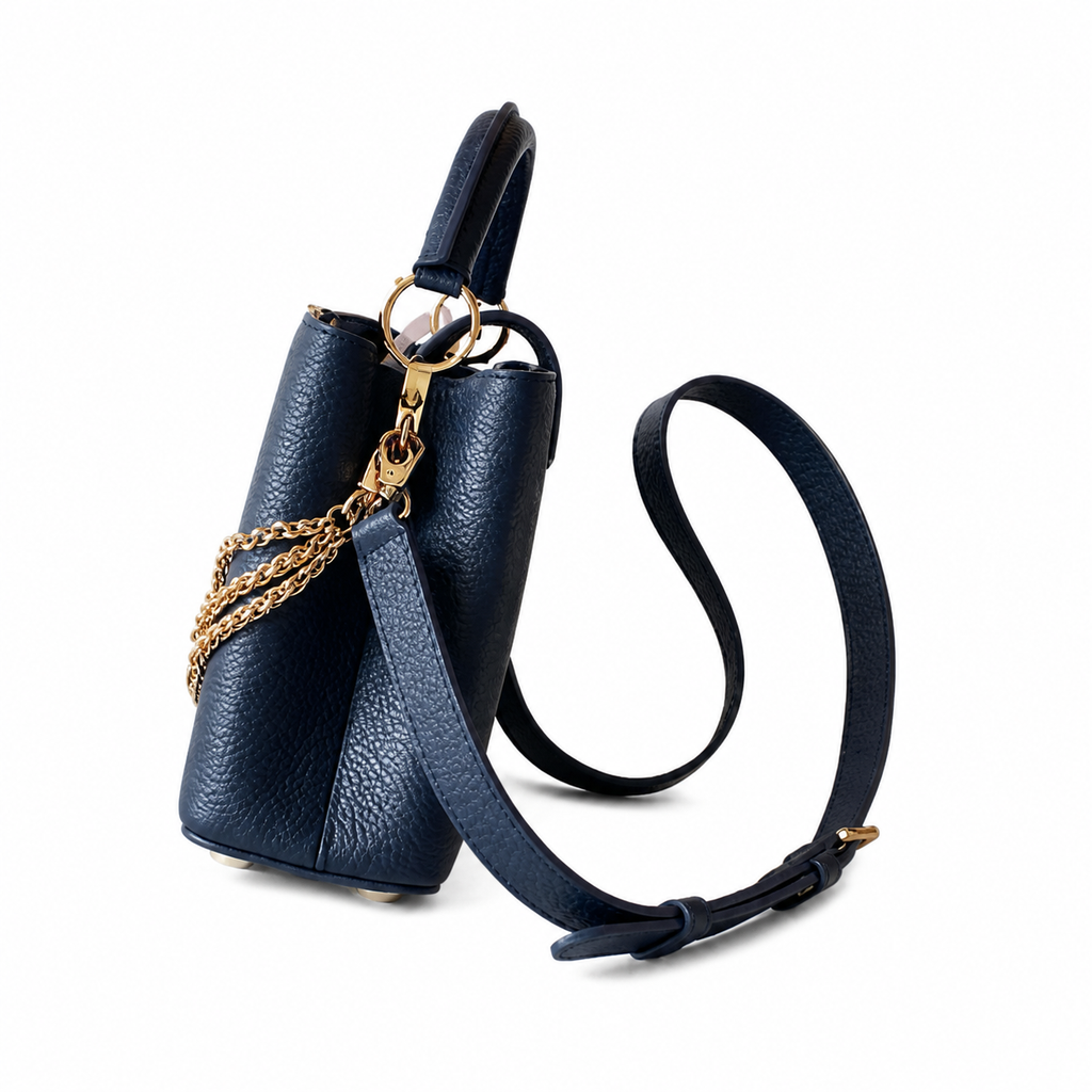Louis Vuitton Capucines BB — Navy Taurillon, Openwork LV & Orange Bead