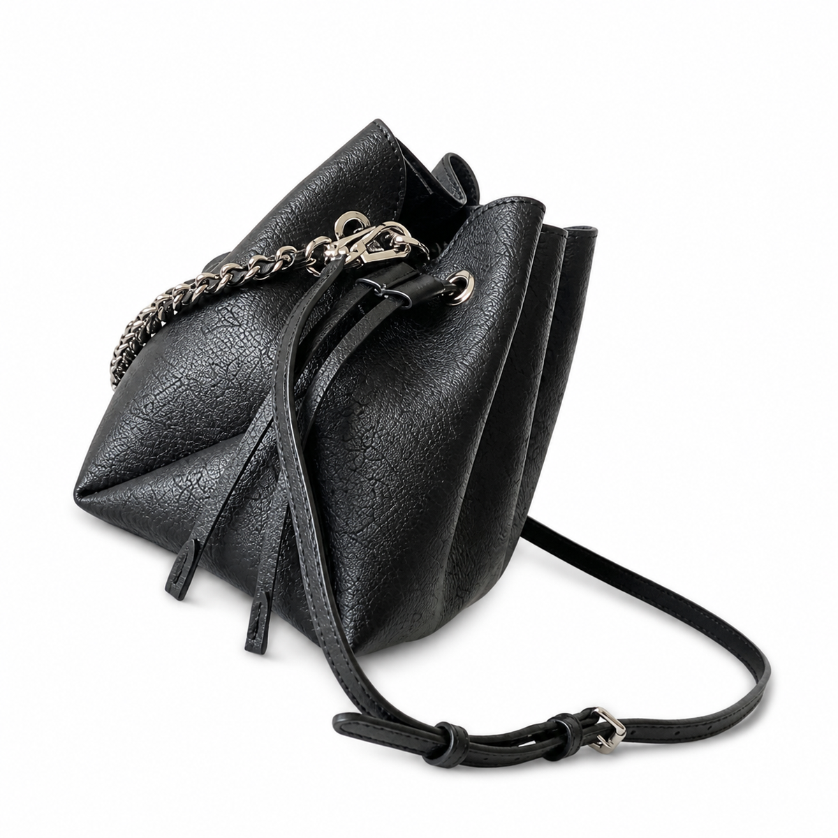 Louis Vuitton Mahina Mini Bucket — Noir Black Perforated Calfskin, Silver Chain & Tonal Drawstring