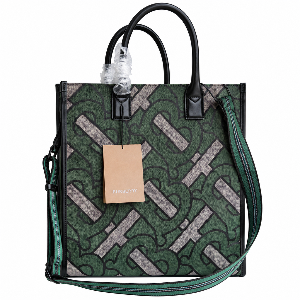Burberry Heritage Green Monogram Tote Bag