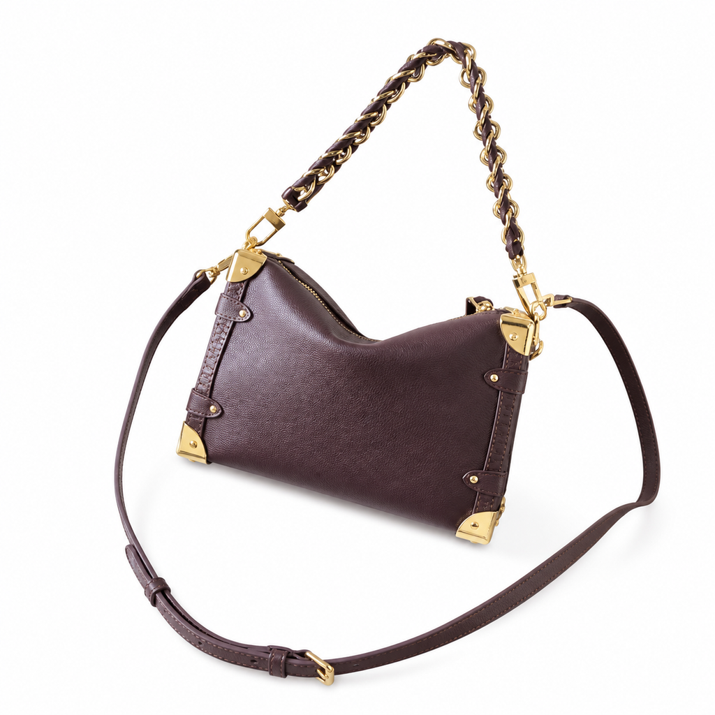 Louis Vuitton Side Trunk MM — Prune Aubergine Empreinte, Leather-Woven Chain Handle, Corner Guards & Zipper