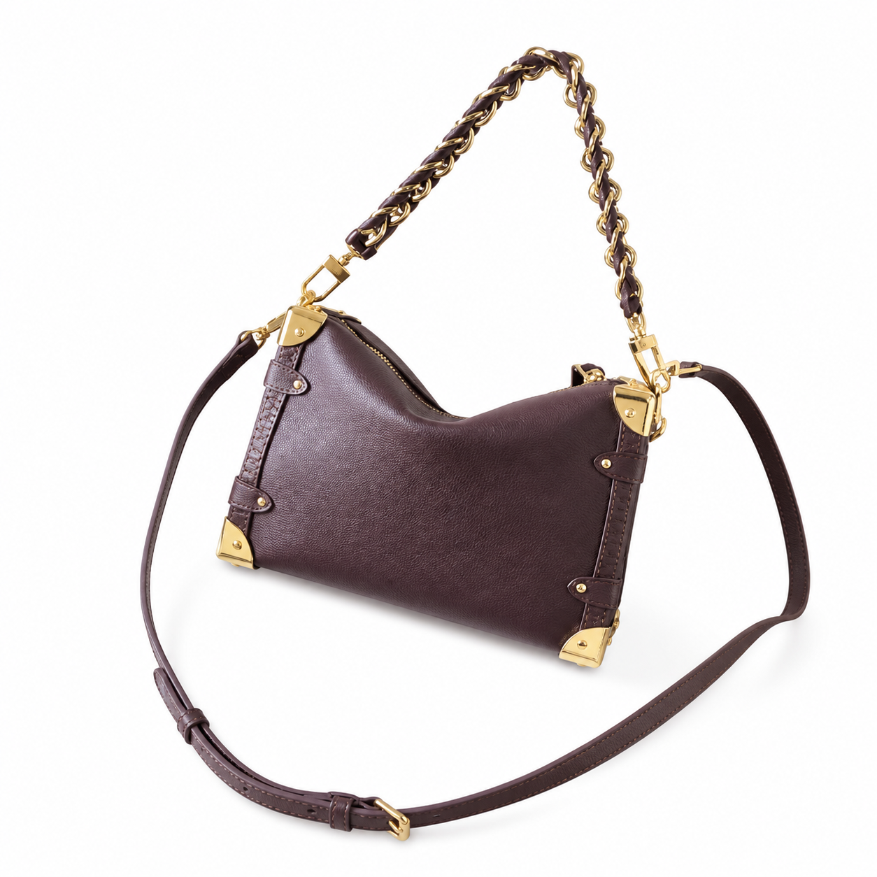 Louis Vuitton Side Trunk MM — Prune Aubergine Empreinte, Leather-Woven Chain Handle, Corner Guards & Zipper
