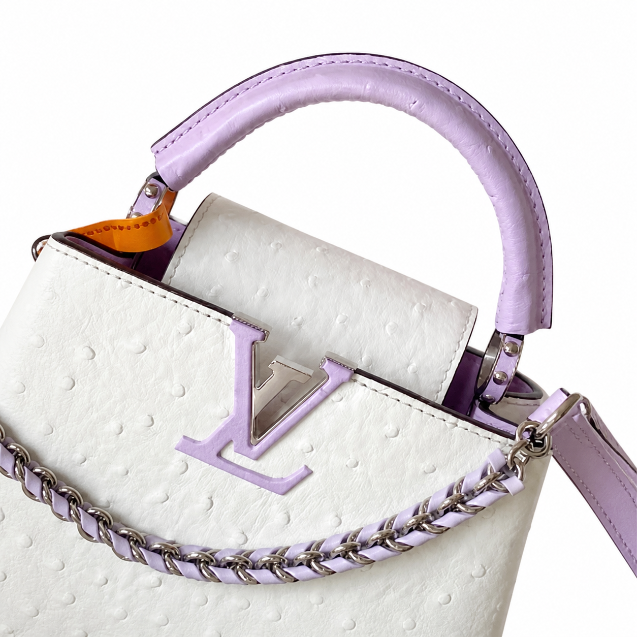 Louis Vuitton Capucines BB — Autruche Ostrich in Blanc & Lilas with Lilac LV Clasp
