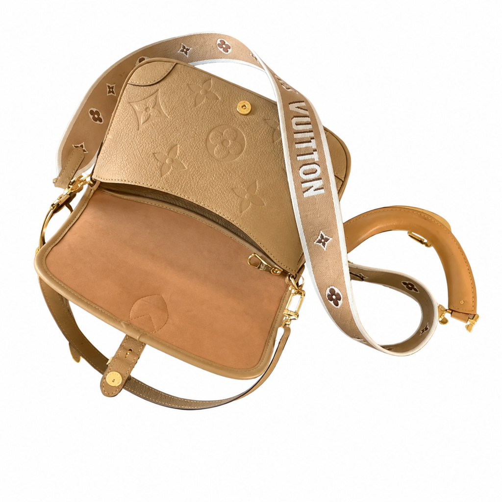 Louis Vuitton Coussin BB — Bicolor Dune & Noisette Giant Empreinte, Vuitton Strap & Arc Handle