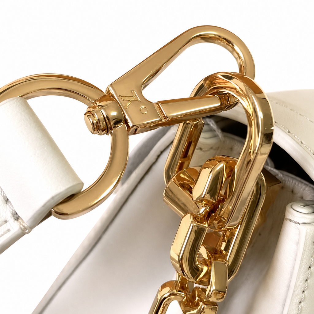 Louis Vuitton Dauphine MM — White Smooth Calfskin, Gold Dauphine Lock & Oval Chain