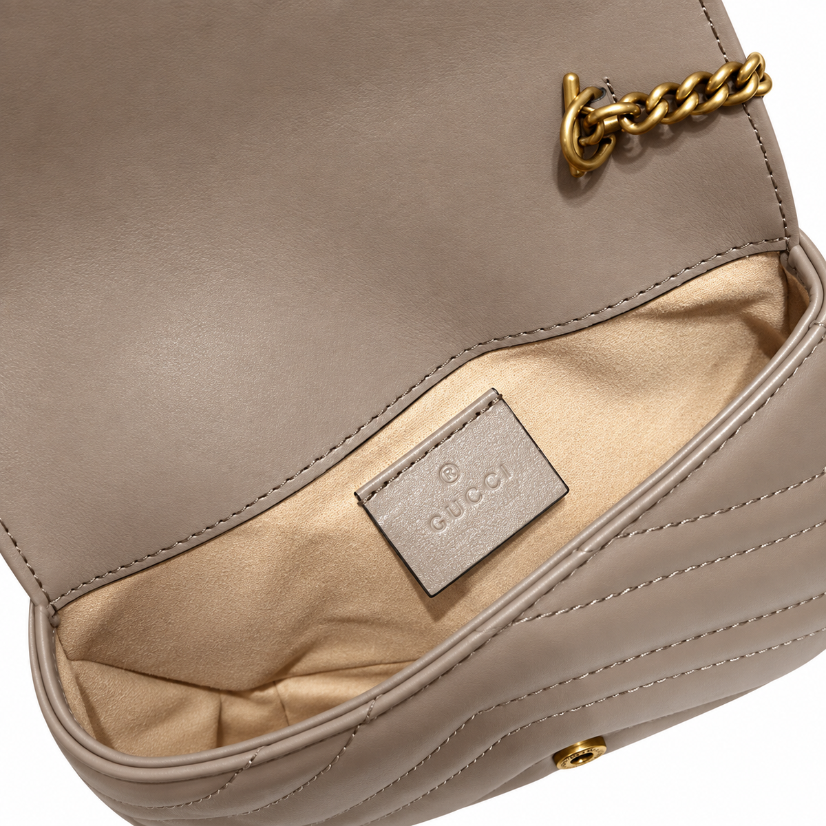 Gucci GG Marmont Super Mini Bag in Taupe Matelassé