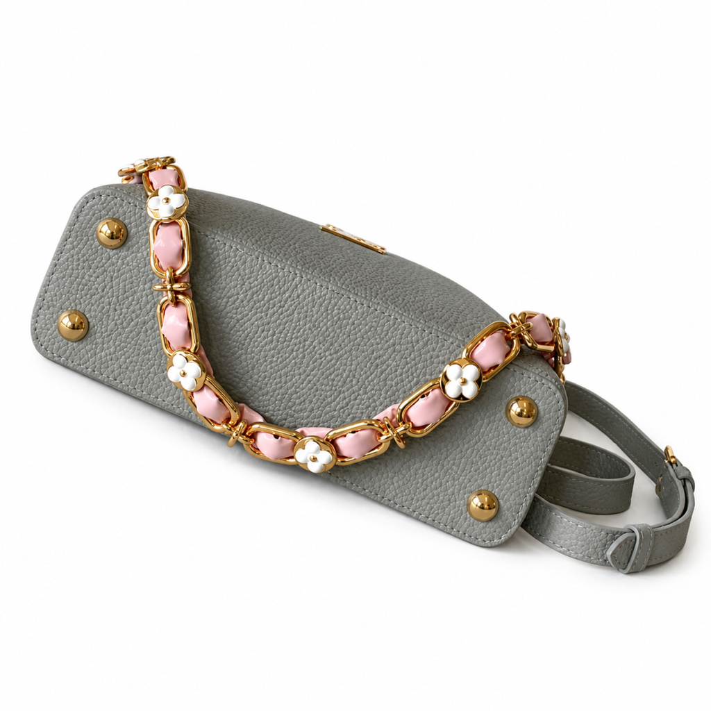 Louis Vuitton Capucines — Taurillon Leather in Perle with Pearl Flower Chain & Pink Leather Weave