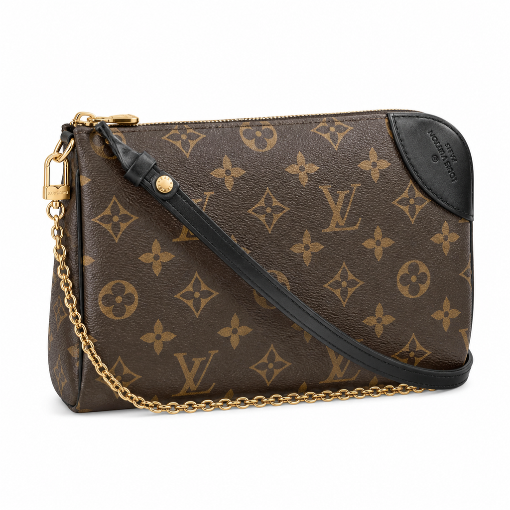 Louis Vuitton Boulogne — Monogram Canvas with Gold Chain & Black Leather