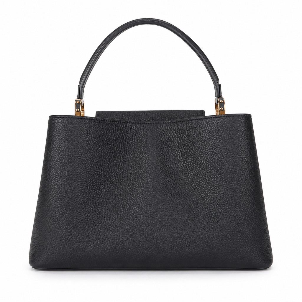Louis Vuitton Capucines MM — Taurillon Leather in Noir with Gold LV Lock & Vachetta Trim