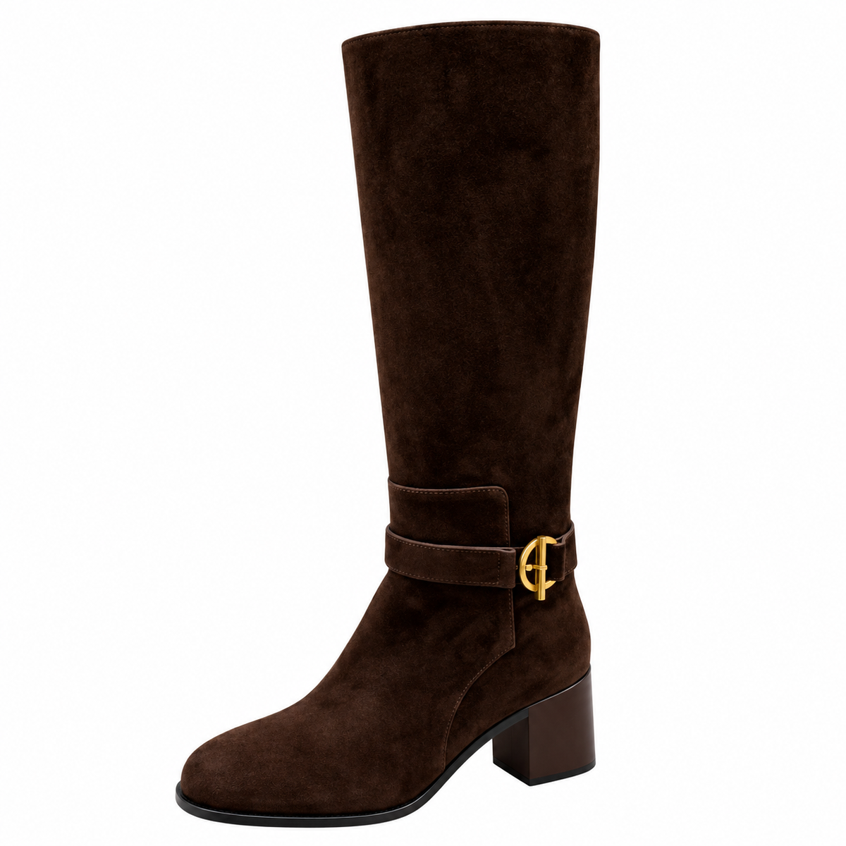 Hermès Dark Brown Buckle Knee-High Boots