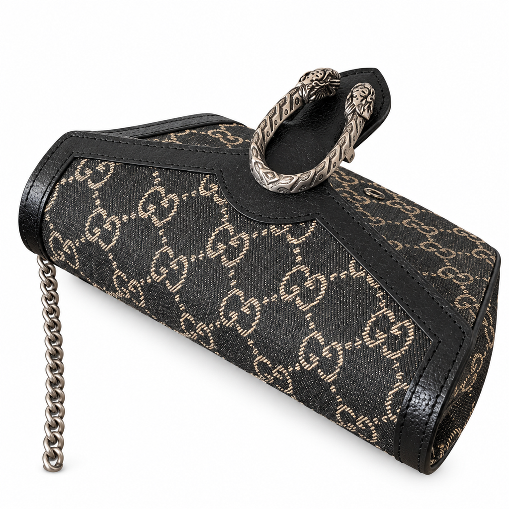 Gucci Dionysus Small Shoulder Bag in Black GG Supreme Canvas