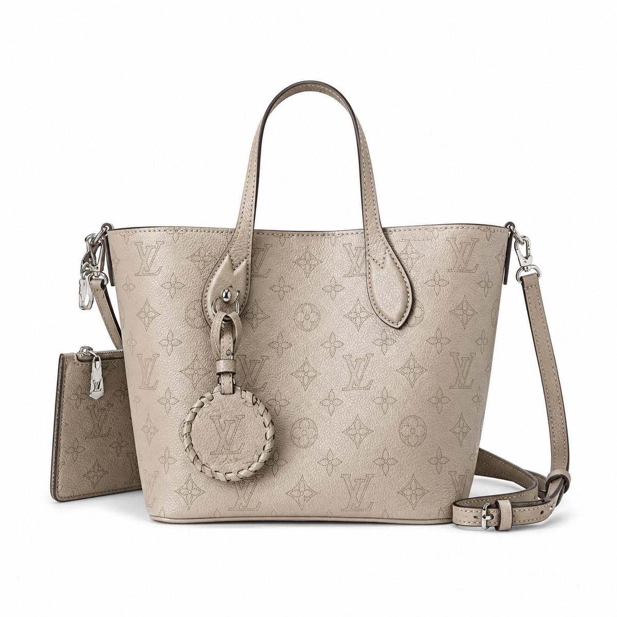 Louis Vuitton Blossom PM — Mahina Perforated Leather in Galet with Braided Key Charm