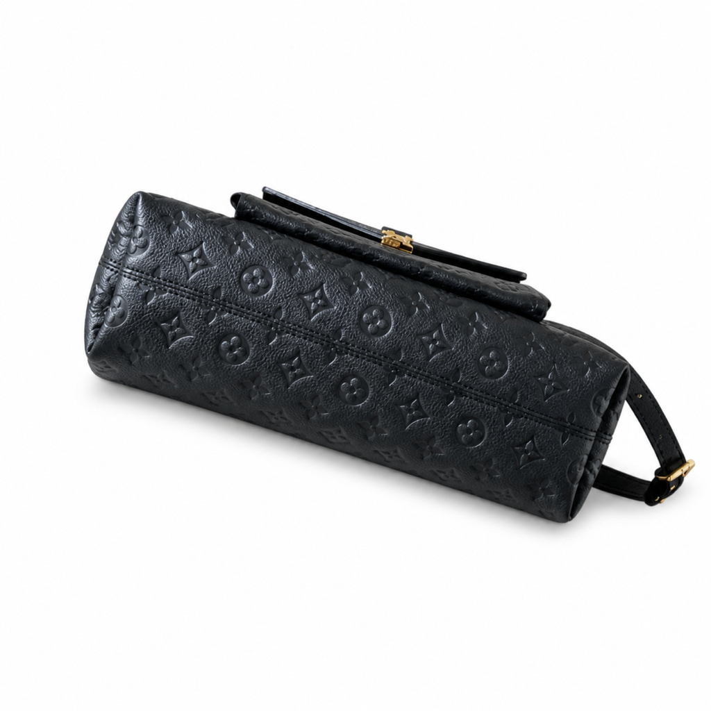 Louis Vuitton Hobo — Black Empreinte, Square LV Turn-Lock Flap & Detachable Strap
