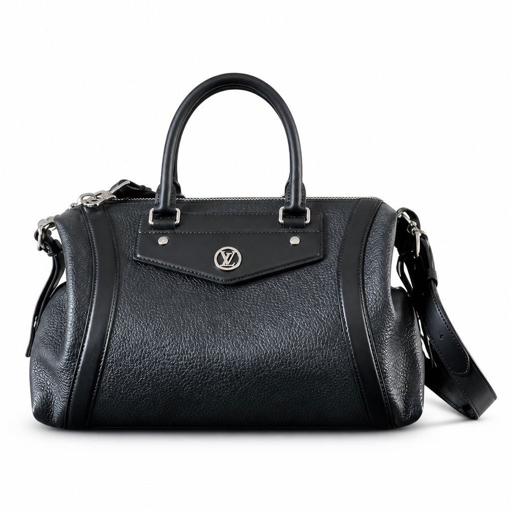 Louis Vuitton Mahina Cylinder — Noir Black Perforated Calfskin, Tonal Racing Stripes & Silver LV Badge