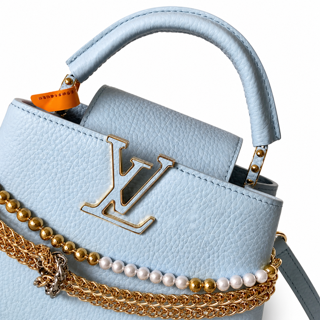 Louis Vuitton Capucines — Ice Blue Taurillon, Triple Chain & Pearl