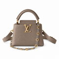 Louis Vuitton Capucines BB — Taurillon Leather in Tourterelle with Gold LV Clasp & Chain