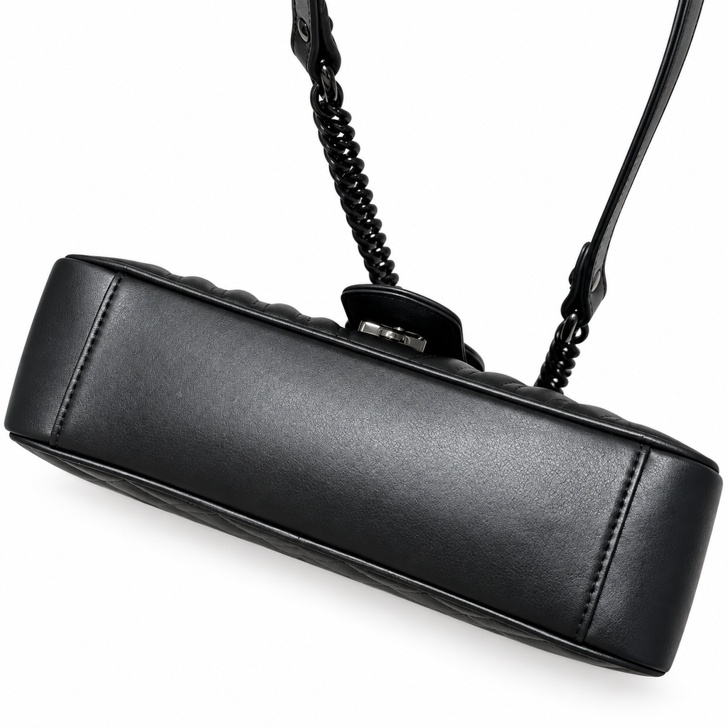 Gucci GG Marmont Medium Flap Bag in Tonal Black with Black Hardware