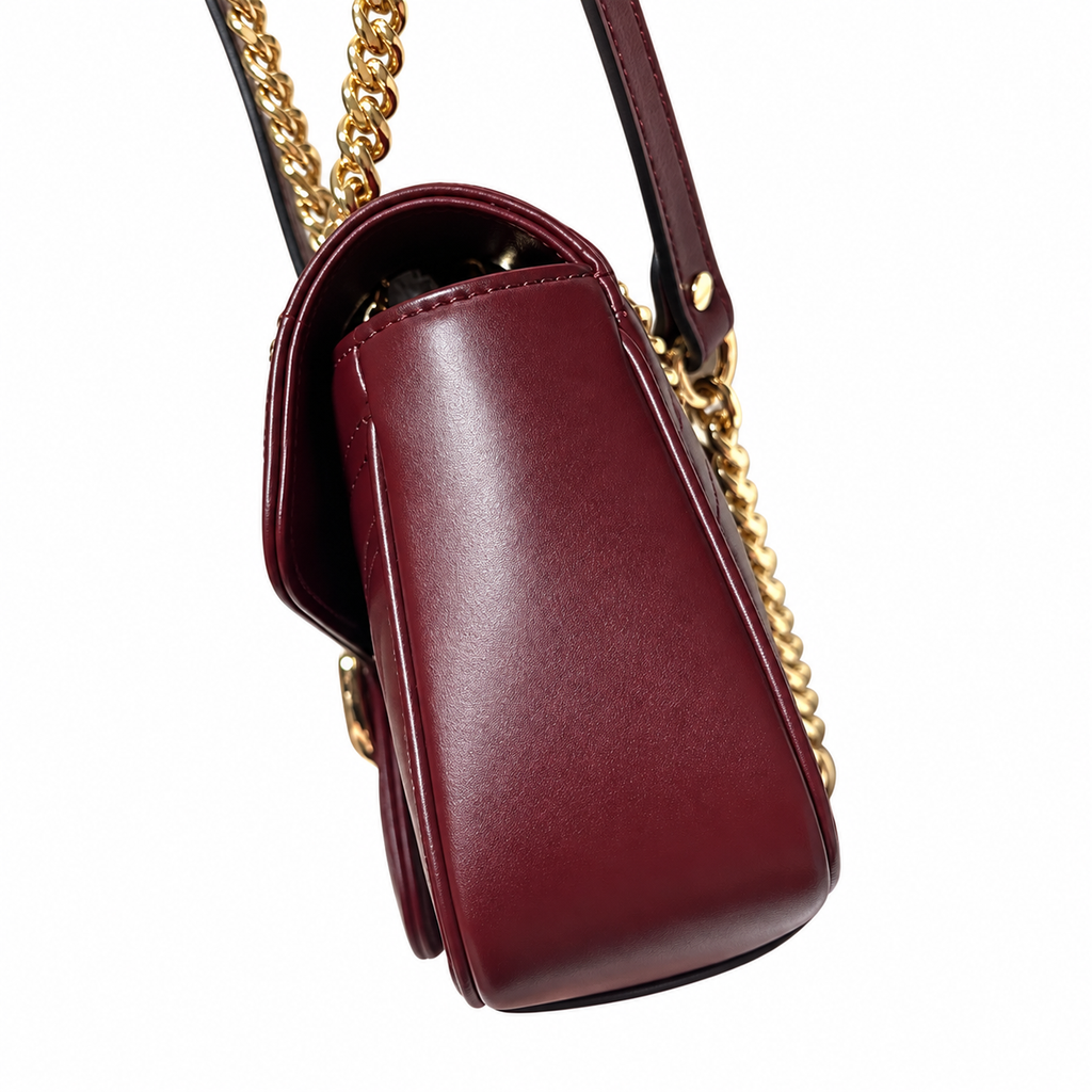 Gucci GG Marmont Small Flap Bag in Bordeaux Matelassé