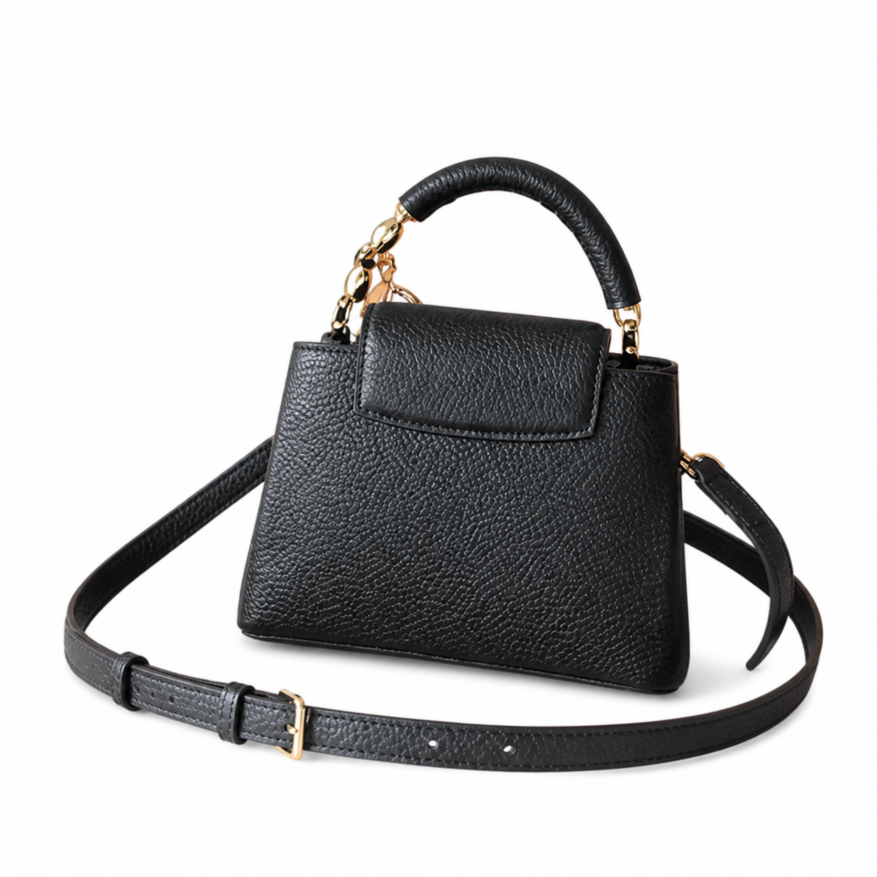 Louis Vuitton Capucines Mini — Taurillon Leather in Noir with Gold Chain Handle & Flower Lock