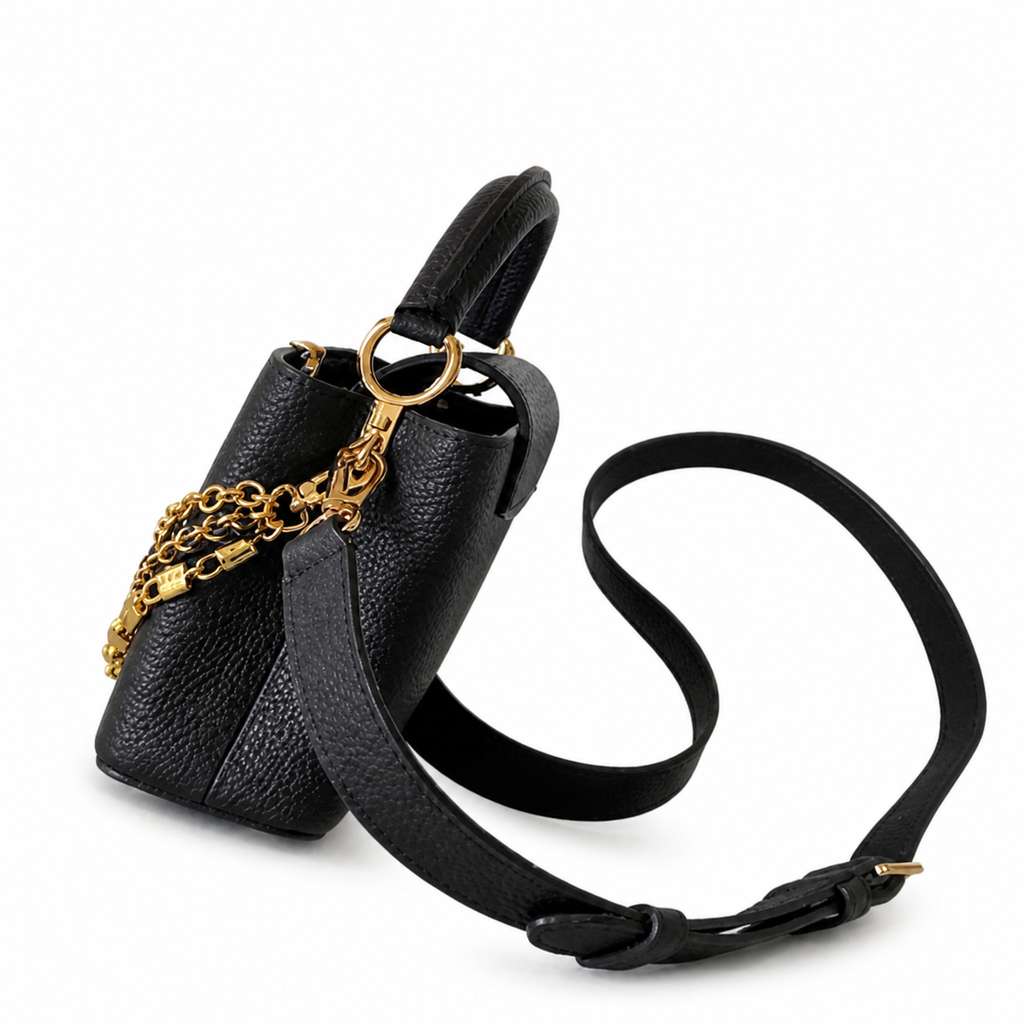 Louis Vuitton Capucines BB — Taurillon Leather in Noir with White-Gold LV Clasp & Triple Chain