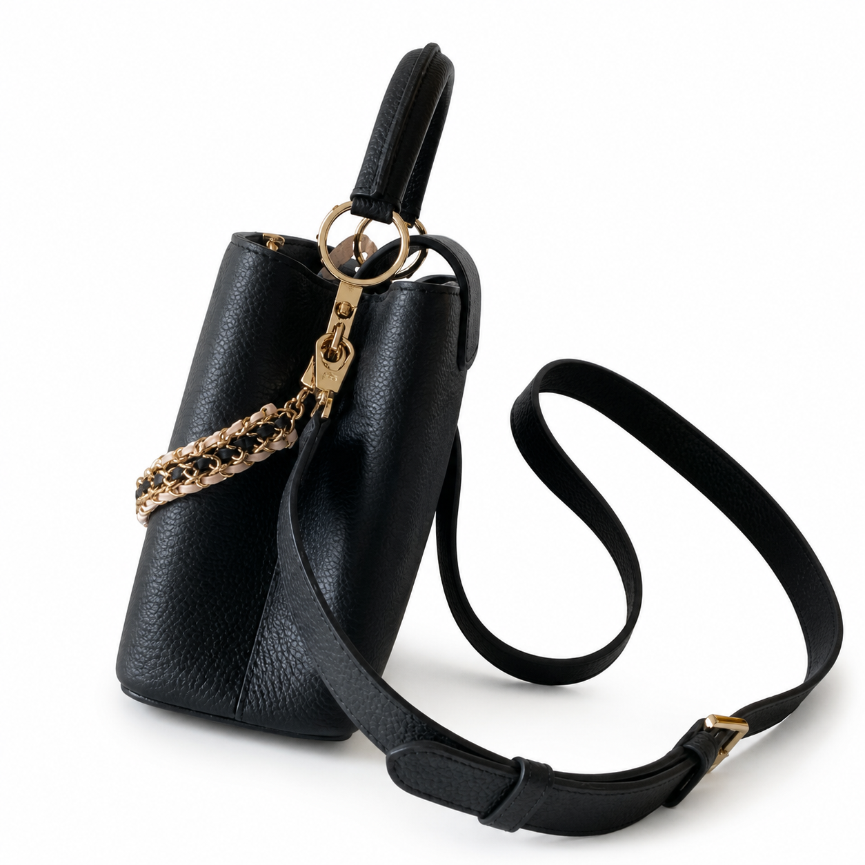 Louis Vuitton Capucines BB — Noir Taurillon, Rose Gold & White Enamel Floral