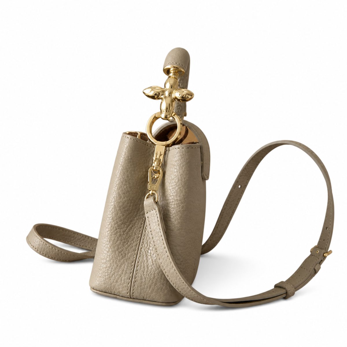 Louis Vuitton Capucines Mini — Taurillon Leather in Tourterelle with Gold Chain Handle & Flower Lock