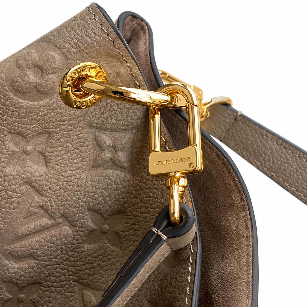 Louis Vuitton Hobo — Tourterelle Empreinte, Gold Square Chain-Link & LV Turn-Lock