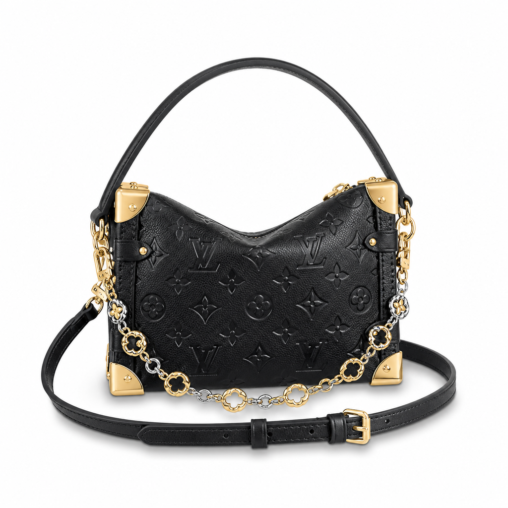 Louis Vuitton Side Trunk MM — Noir Empreinte, Quatrefoil Floral Chain, Black Top Handle & Dual Push-Lock