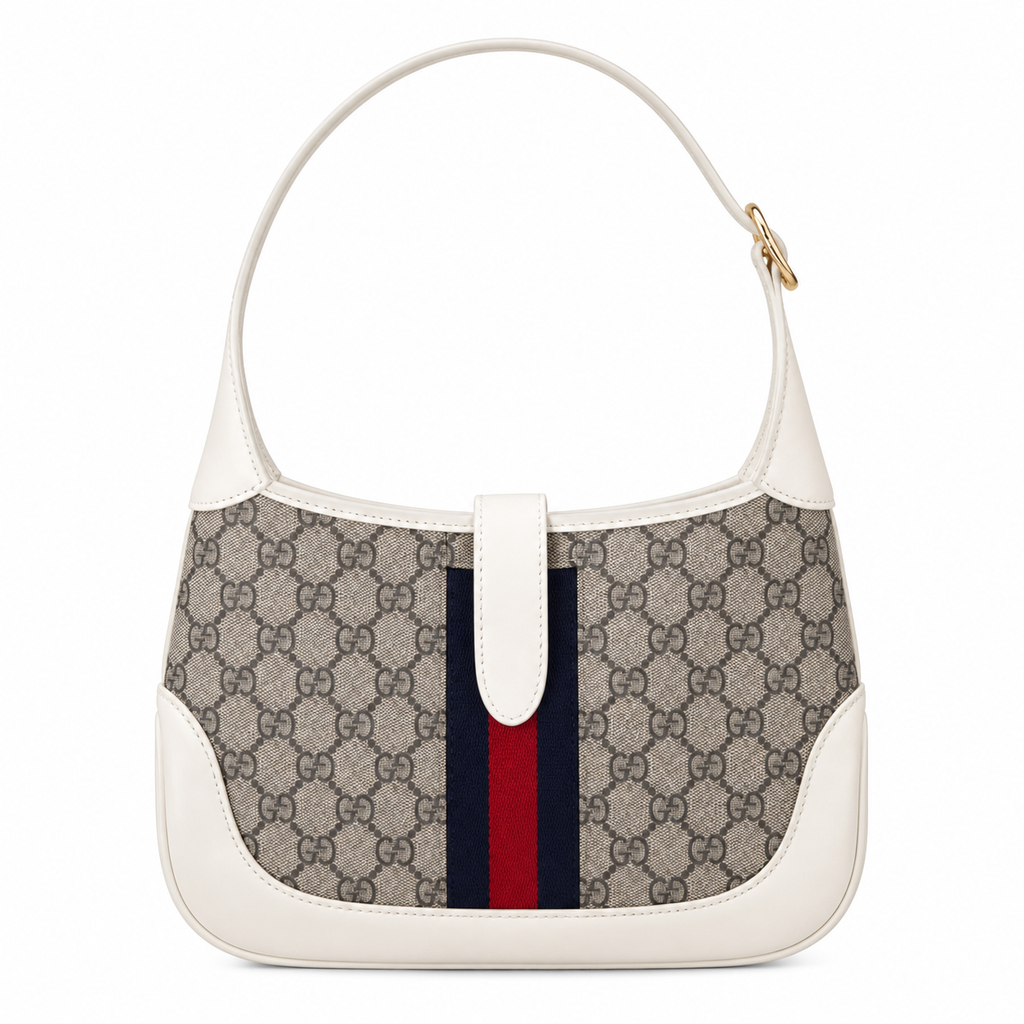Gucci Jackie 1961 GG Supreme Shoulder Bag in White Leather