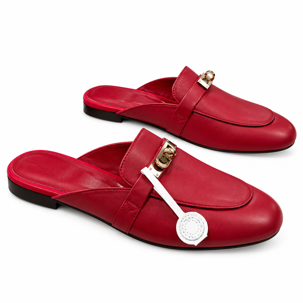 Hermès Red Mules with Gold-Tone Hardware