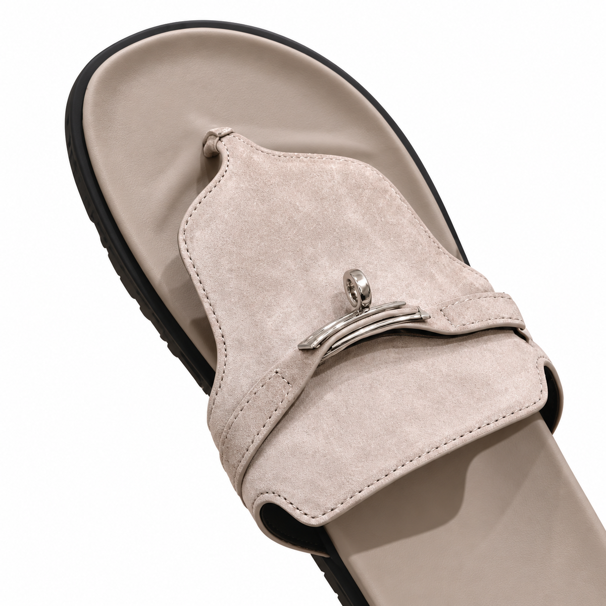 Hermès Taupe Thong Sandals with Silver Buckle