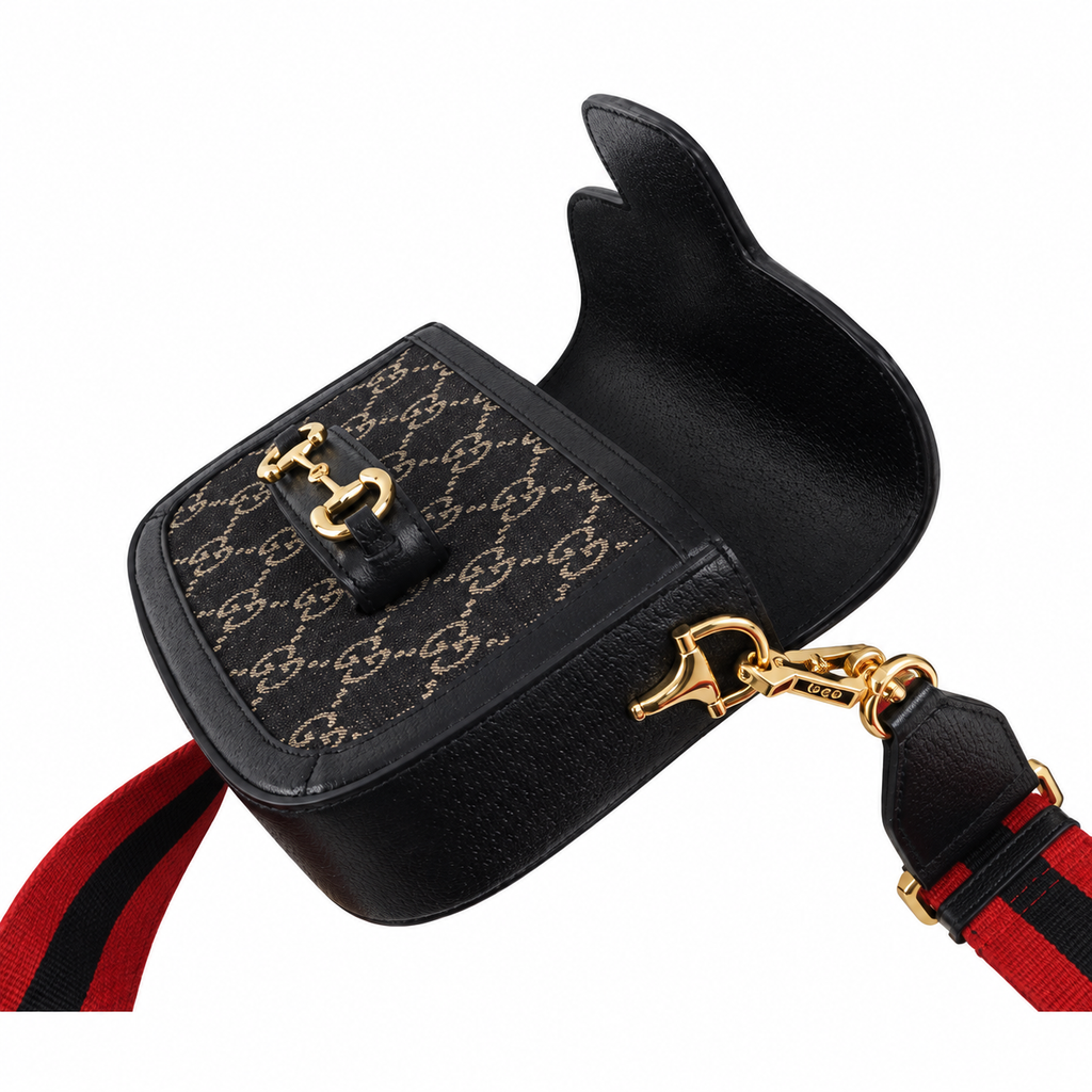 Gucci Horsebit 1955 Mini Crossbody Bag in GG Jacquard Black